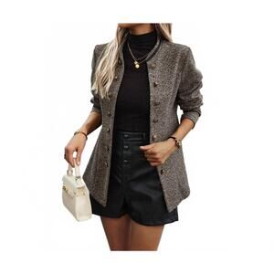NEW SUPREME FASHION decorative button collared jacket in geometric